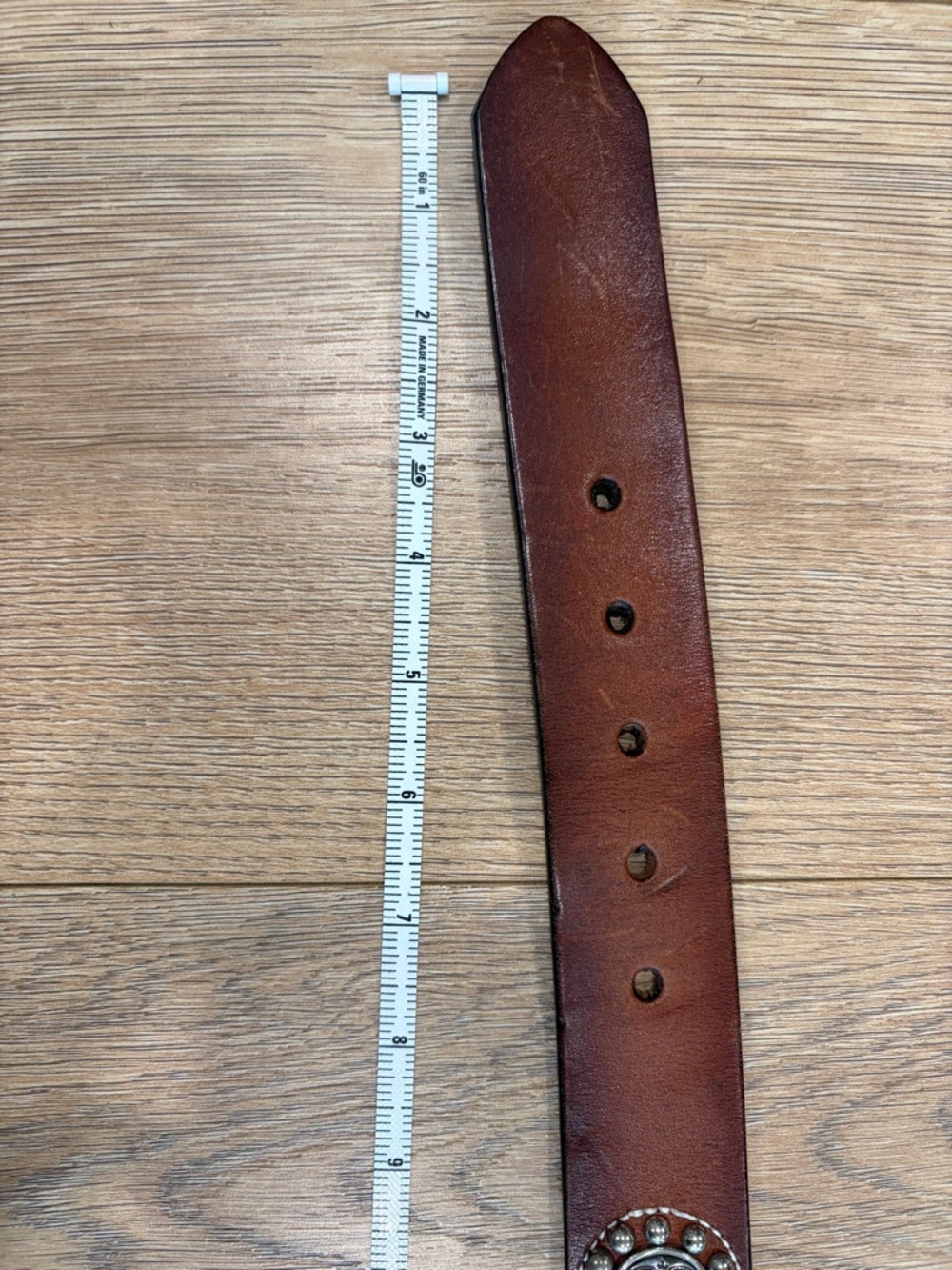 Brighton Brown Leather Belt Silver Concho Studded Western Boho Size Medium - Picture 9 of 11
